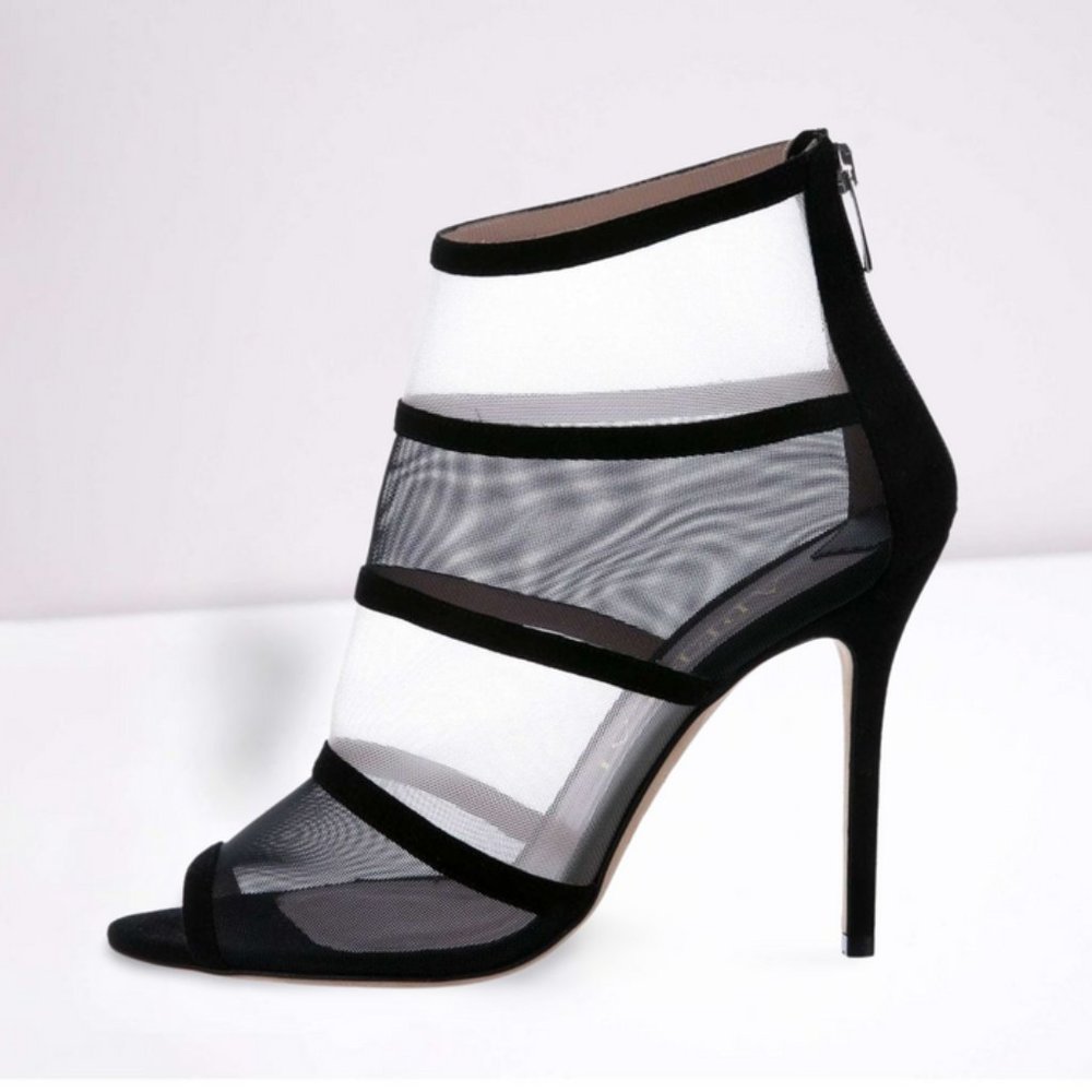 Aperlai Black Mesh 'Margaux' Sandals Heels - Picture 2 of 4